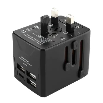 3 x USB, Type-C, EU, UK, AUS, US - (HHT904) - черен
