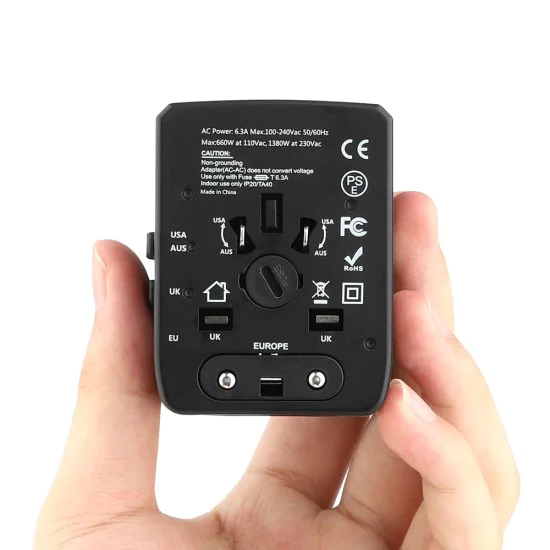 3 x USB, Type-C, EU, UK, AUS, US - (HHT904) - черен