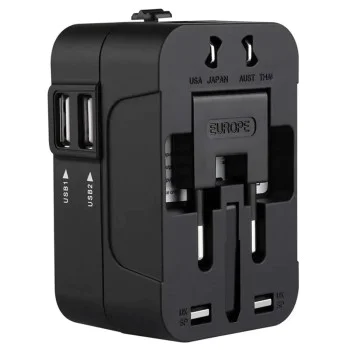 Адаптер за 2 x USB, EU, UK, AUS, US - (HHT202) - Черен