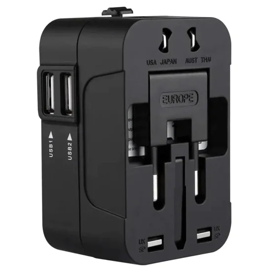 Адаптер за 2 x USB, EU, UK, AUS, US - (HHT202) - Черен
