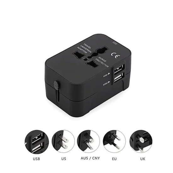 Адаптер за 2 x USB, EU, UK, AUS, US - (HHT202) - Черен