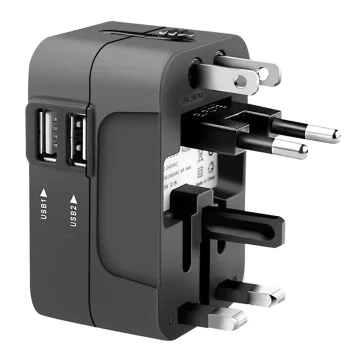 Адаптер за 2 x USB, EU, UK, AUS, US - (HHT202) - Черен