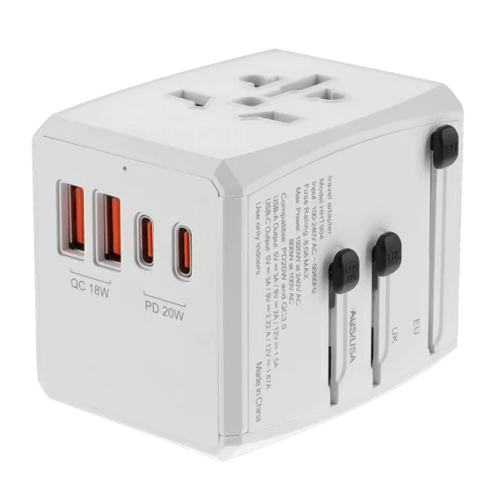 Захранващ адаптер PD20W, 2 x USB, 2 x Type-C, EU, UK, AUS, US - (HHT904) - Бял