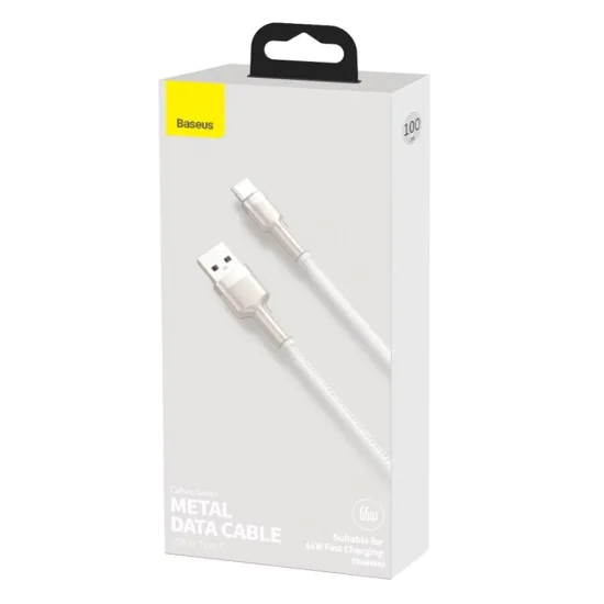 USB към Type-C кабел за данни, 66 W, 1 m - Baseus Cafule Series Metal (CAKF000102) - Бял