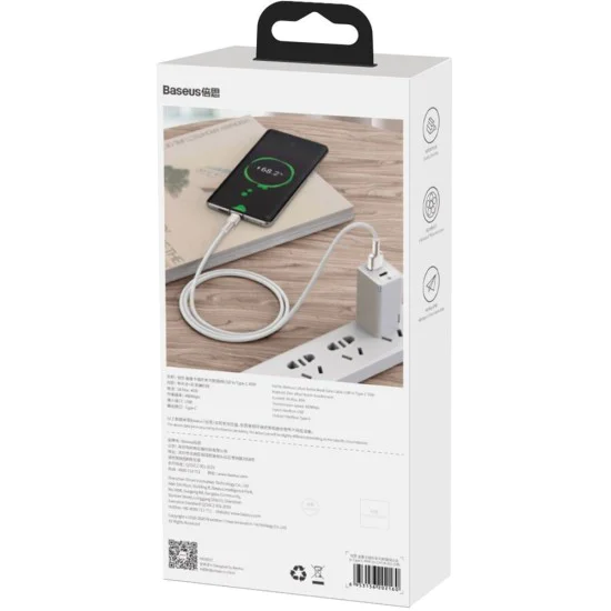 USB към Type-C кабел за данни 66W, 2m - Baseus Cafes (CAKF000202) - бял