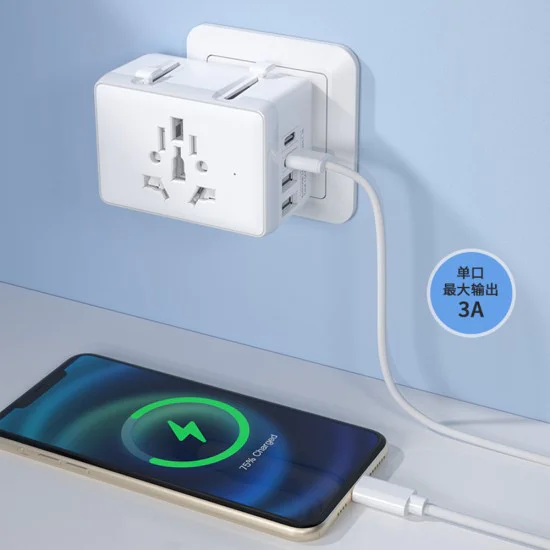 Адаптер за щепсел PD20W, 2 x USB, 2 x Type-C, EU, UK, AUS, US - (HHT203A) - Черен