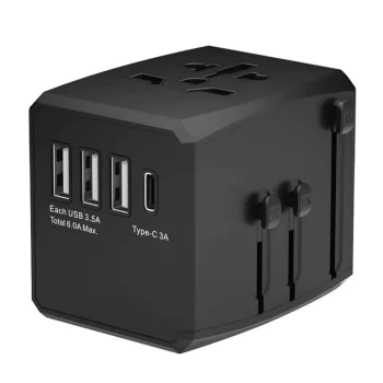 Захранващ адаптер PD30W, 3 x USB, Type-C, EU, UK, AUS, US - (HHT904) - Черен
