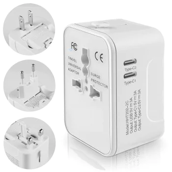Адаптер за 2 x USB-C, EU, UK, AUS, US - (HHT202-2C) - Бял