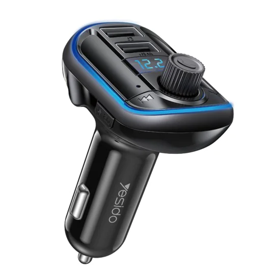 Зарядно за кола с FM модулатор, LED дисплей, 2xUSB 3.1A, MicroSD - Yesido (Y44) - черно