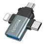 USB към Lightning, Micro-USB, Type-C 480Mbps OTG адаптер - Yesido (GS15) - черен
