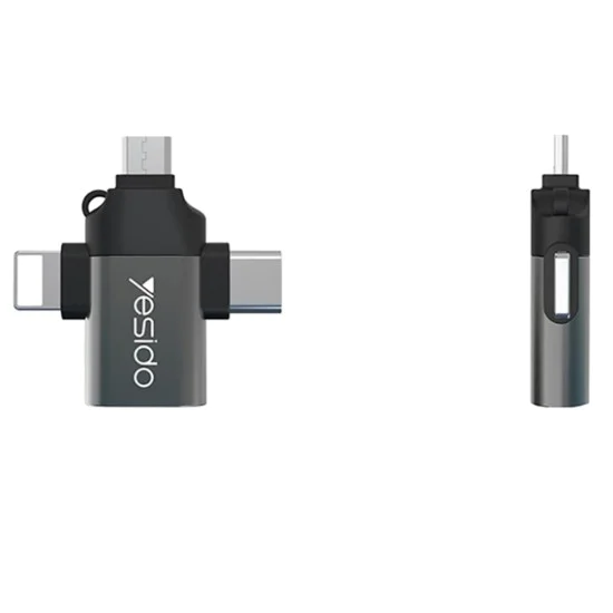 USB към Lightning, Micro-USB, Type-C 480Mbps OTG адаптер - Yesido (GS15) - черен