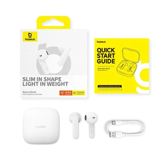 Fara Fir True Wireless, IPX4 - Baseus Bowie E16 (A00061900223-00) - Бял