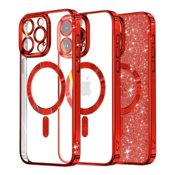 Калъф за iPhone 12 Pro - Luxury Glitter MagSafe - Червен