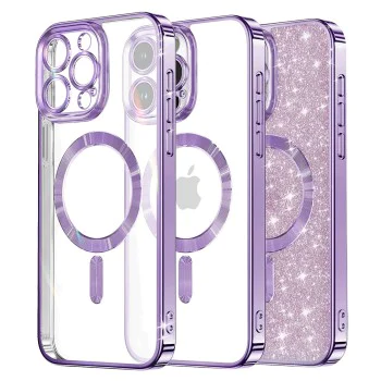 Калъф за iPhone 13 Pro Max - Luxury Glitter MagSafe - Светло лилав