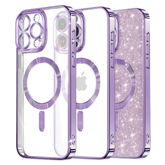 Калъф за iPhone 13 Pro Max - Luxury Glitter MagSafe - Светло лилав