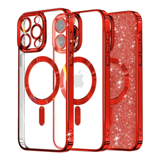 Калъф за iPhone 13 Pro - Luxury Glitter MagSafe - Червен
