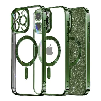Калъф за iPhone 13 Pro - Luxury Glitter MagSafe - Deep Green