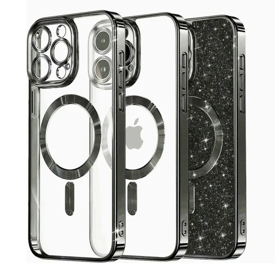 Калъф за iPhone 14 Pro Max - Luxury Glitter MagSafe - Черен