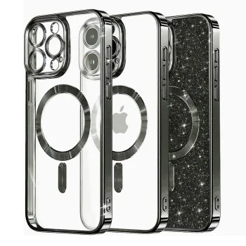 Калъф за iPhone 15 Pro Max - Luxury Glitter MagSafe - Черен