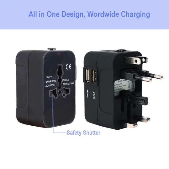 Адаптер за 2 x USB, EU, UK, AUS, US - (HHT202) - Бял