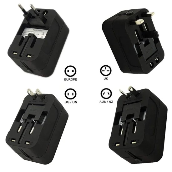 Адаптер за 2 x USB, EU, UK, AUS, US - (HHT202) - Бял