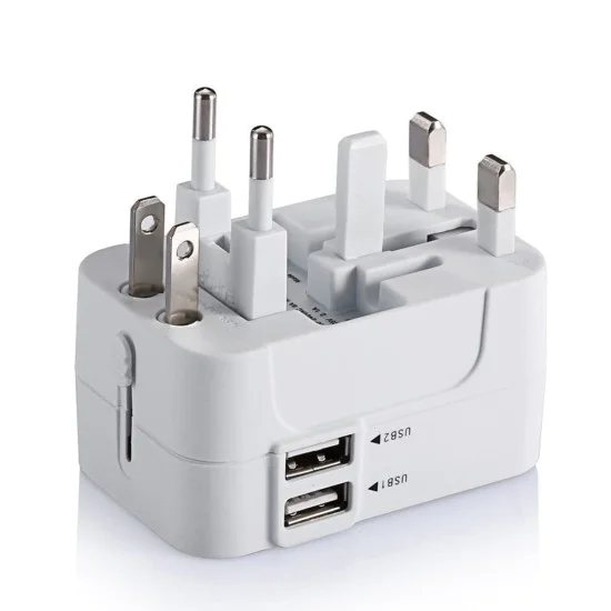 Адаптер за 2 x USB, EU, UK, AUS, US - (HHT202) - Бял