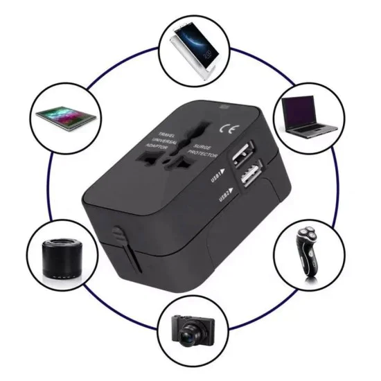 Адаптер за 2 x USB, EU, UK, AUS, US - (HHT202) - Бял