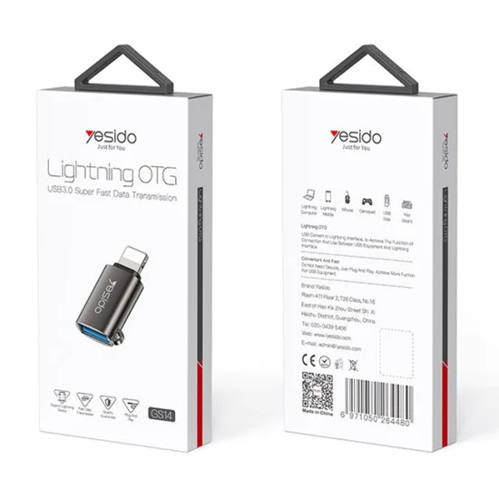 USB 3.0 към Lightning 480Mbps OTG адаптер - Yesido (GS14) - черен
