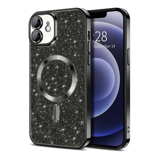 Калъф за iPhone 12 - Luxury Glitter MagSafe - Черен