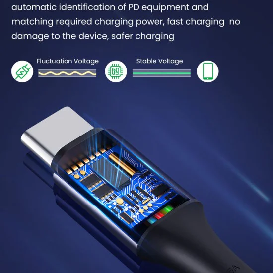 Кабел за данни Type-C към Type-C, супер бързо зареждане, PD100W, 480Mbps - (PCB018) - черен