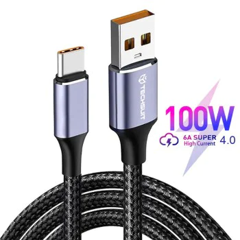 USB към Type-C кабел за данни, супер бързо зареждане, 100 W, 480 Mbps, 6 A - (PCB018) - черен