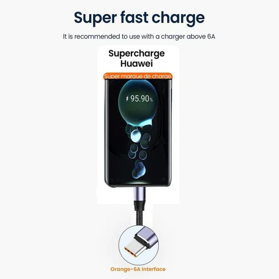 USB към Type-C кабел за данни, супер бързо зареждане, 100 W, 480 Mbps, 6 A - (PCB018) - черен