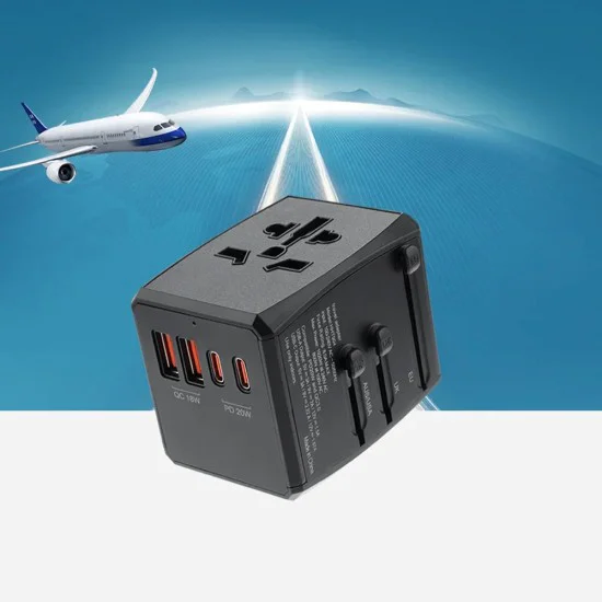 Захранващ адаптер PD20W, 2 x USB, 2 x Type-C, EU, UK, AUS, US - (HHT904) - Черен