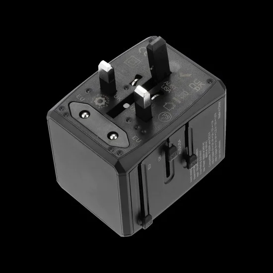 Захранващ адаптер PD20W, 2 x USB, 2 x Type-C, EU, UK, AUS, US - (HHT904) - Черен