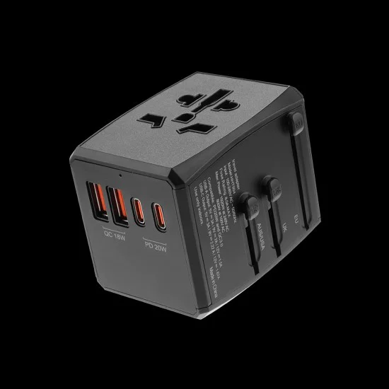 Захранващ адаптер PD20W, 2 x USB, 2 x Type-C, EU, UK, AUS, US - (HHT904) - Черен