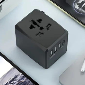 Захранващ адаптер PD15W, 3 x USB, Type-C, EU, UK, AUS, US - (HHT904) - Черен