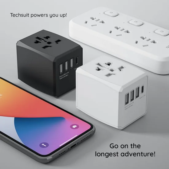 Захранващ адаптер PD30W, 3 x USB, Type-C, EU, UK, AUS, US - (HHT904) - Черен