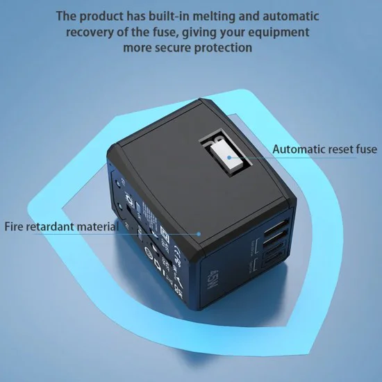 Универсален щепсел адаптер, PD45W, 2 x USB, 3 x Type-C, EU, UK, AUS, US - (HHT905) - Черен