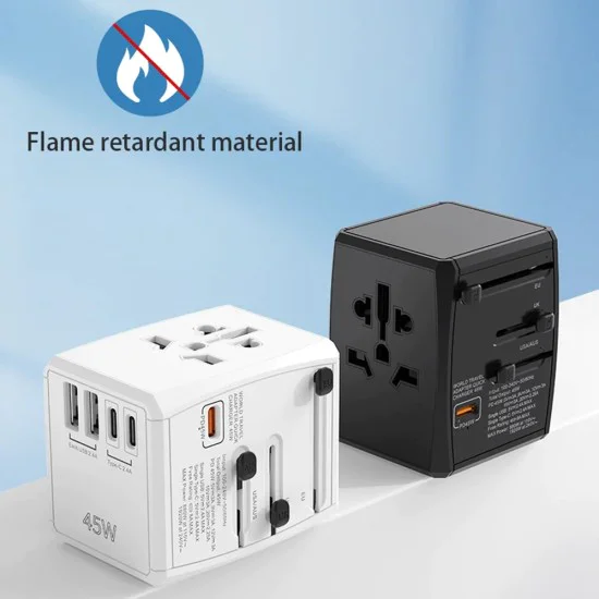 Универсален щепсел адаптер, PD45W, 2 x USB, 3 x Type-C, EU, UK, AUS, US - (HHT905) - Черен