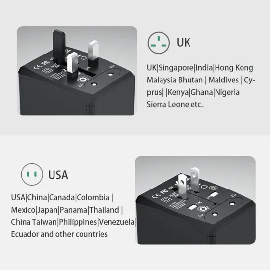 Универсален щепсел адаптер, PD45W, 2 x USB, 3 x Type-C, EU, UK, AUS, US - (HHT905) - Черен