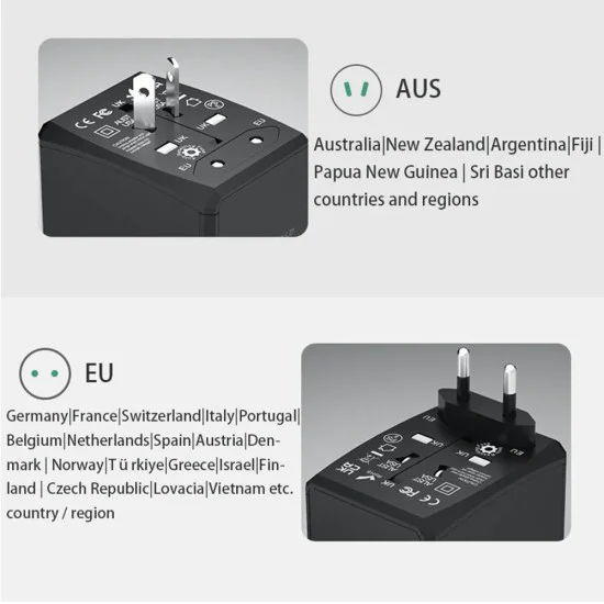 Захранващ адаптер за 15W, 2xUSB-C, 2xUSB, EU, UK, AUS, US - (HHt204A) - Черен
