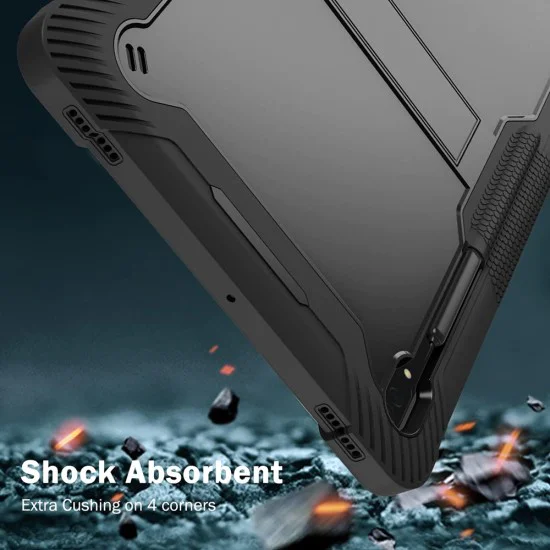 Калъф за Samsung Galaxy Tab S8 Ultra / S9 Ultra / S10 Ultra + Протектор - Rugged TabShell - Черен