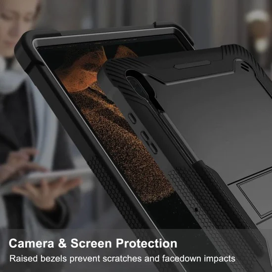 Калъф за Samsung Galaxy Tab S8 Ultra / S9 Ultra / S10 Ultra + Протектор - Rugged TabShell - Черен
