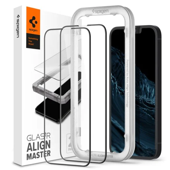Протектор за iPhone 13 / iPhone 13 Pro / iPhone 14 (комплект 2) - Spigen Glas.tR Align Master - черен