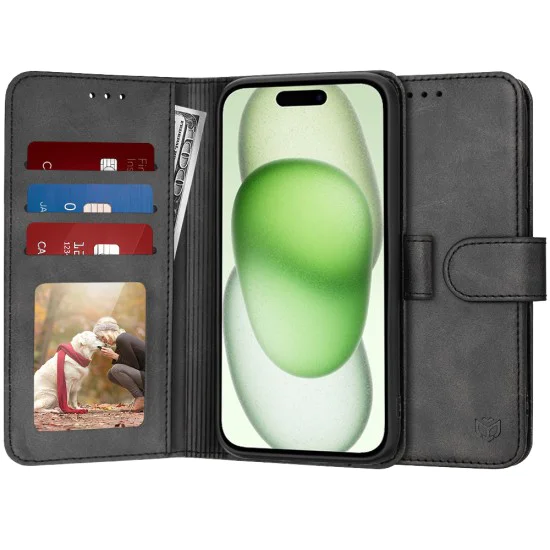 Калъф за iPhone 15 Plus - Дневник - Черен