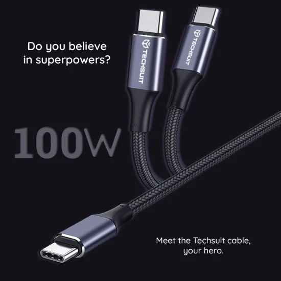 Кабел за данни Type-C към Type-C, супер бързо зареждане, PD100W, 480Mbps - (PCB018) - черен
