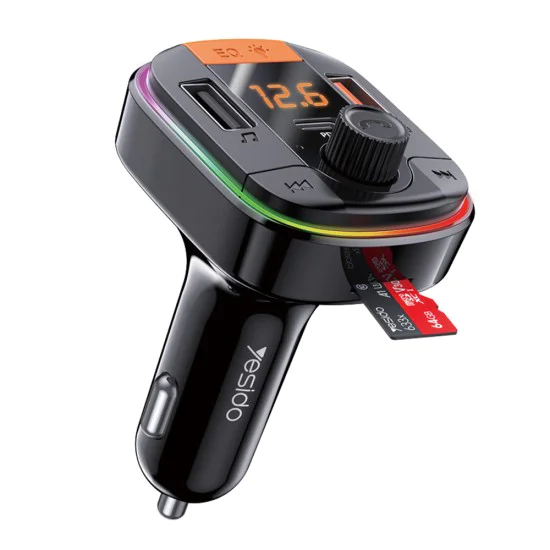 Зарядно за кола с FM модулатор, LED дисплей, 2xUSB, Type-C, 18W - Yesido (Y45) - черно