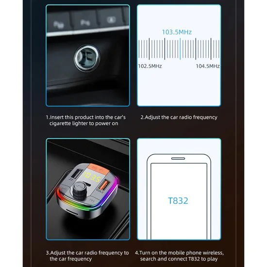 Зарядно за кола с FM модулатор, LED дисплей, 2xUSB, Type-C, 18W - Yesido (Y45) - черно