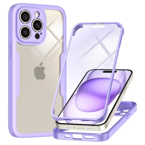 Калъф за iPhone 15 Pro Max + Протектор - ColorVerse 360 ​​Series - лилав