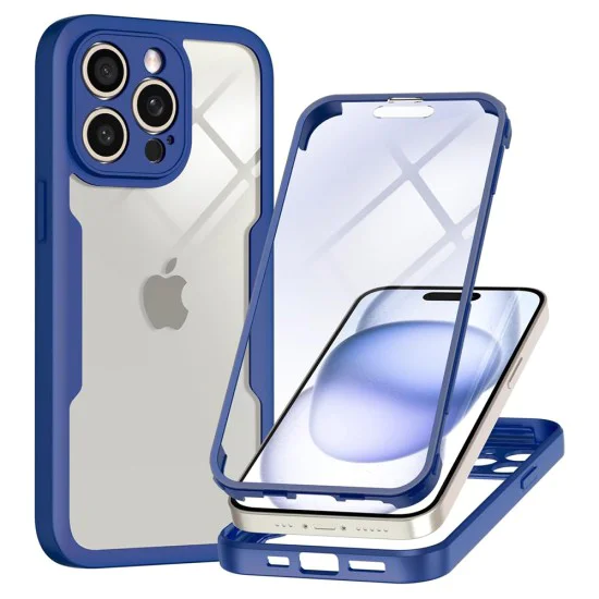 Калъф за iPhone 15 Pro + Протектор - ColorVerse 360 ​​Series - син